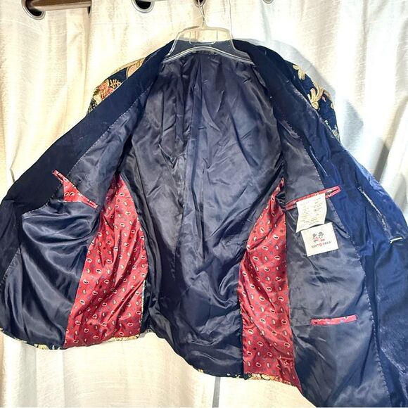 Kent & Park Blue and Gold Floral Blazer size 52R  solid sateen shawl collar - Picture 5 of 9